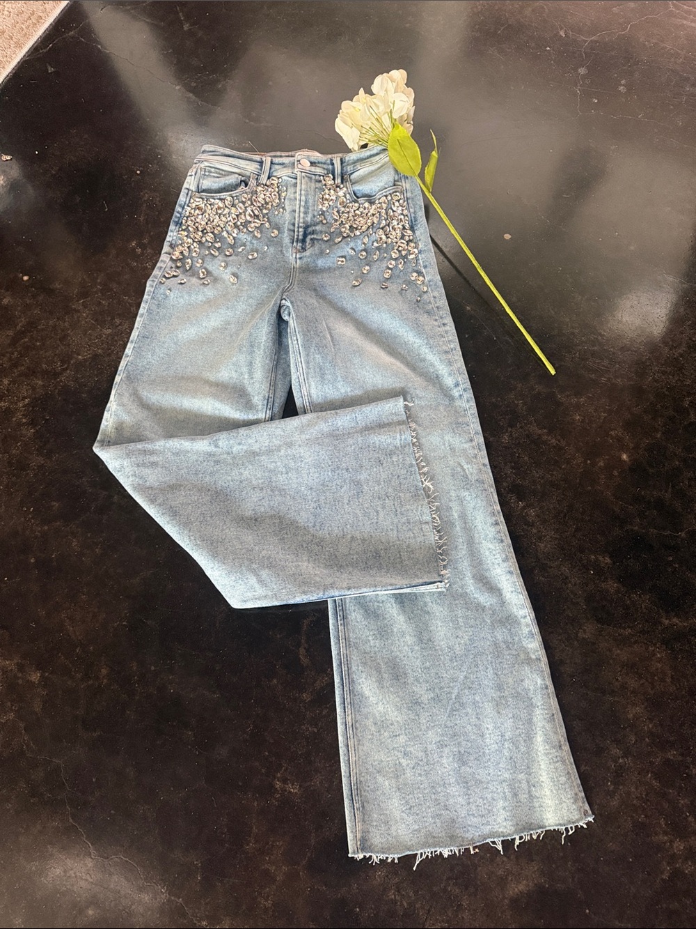 Dear John Light Blue Embellished Wide-Leg Jeans